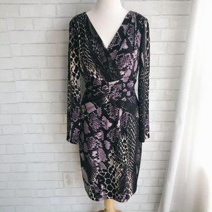 David Meister Snakeskin Print Purple Black Dress 8